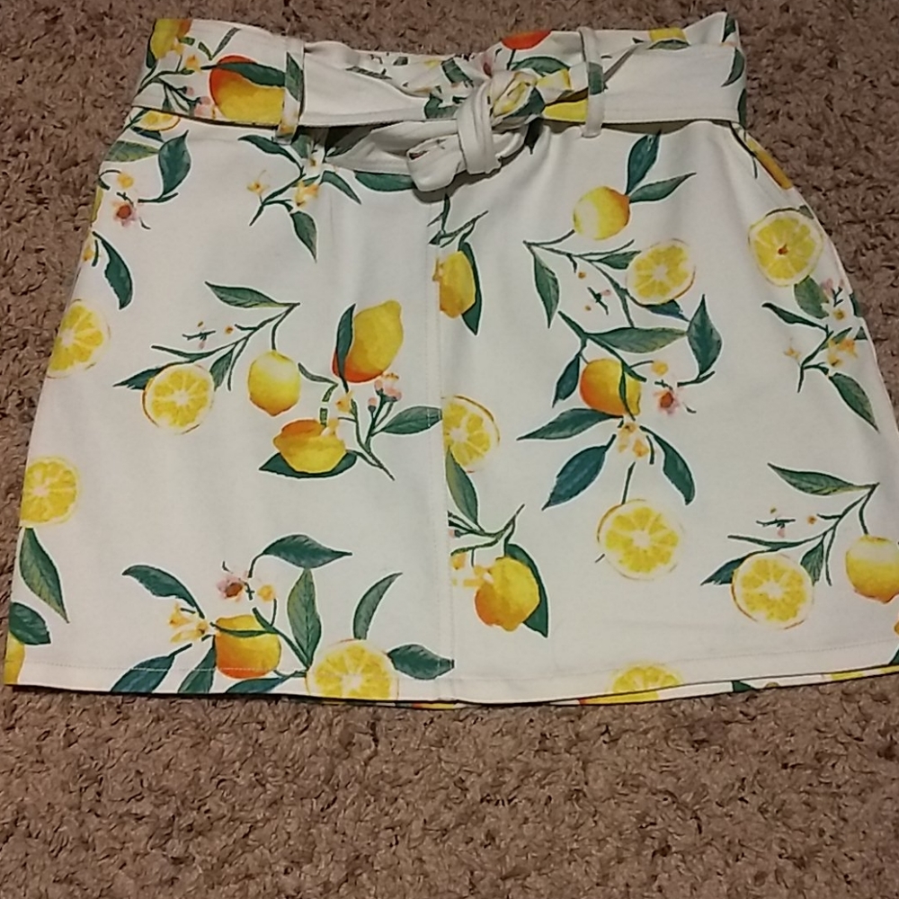 Lemon Print Denim Skirt